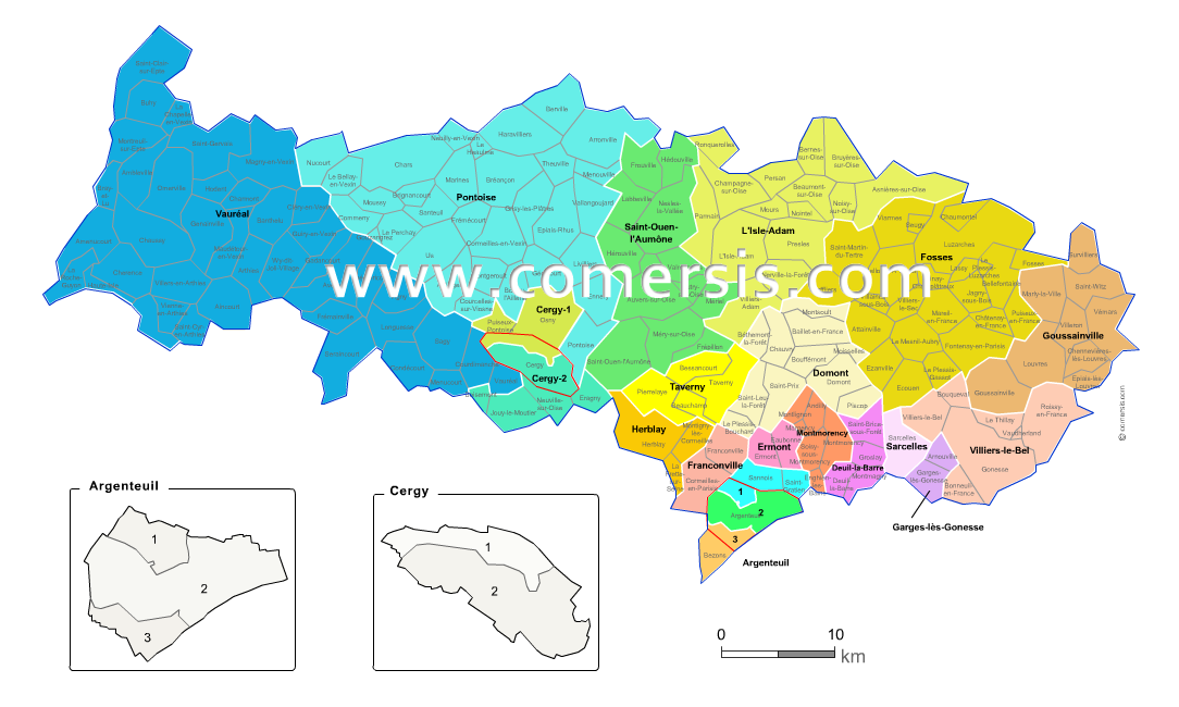 Carte des nouveaux cantons du Val-d'Oise avec communes