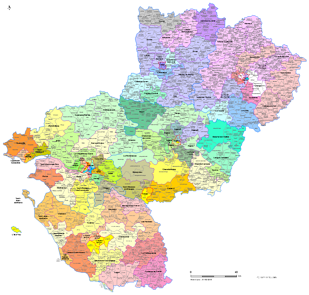 Carte des nouveaux cantons des Pays de la Loire avec toutes les communes