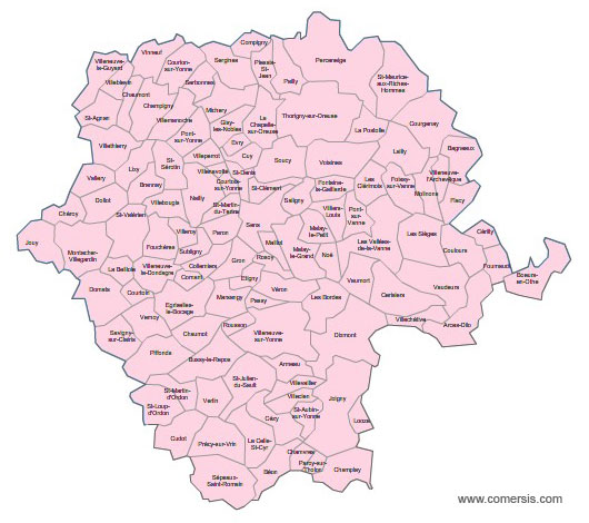 Carte 3e circonscription de l'Yonne