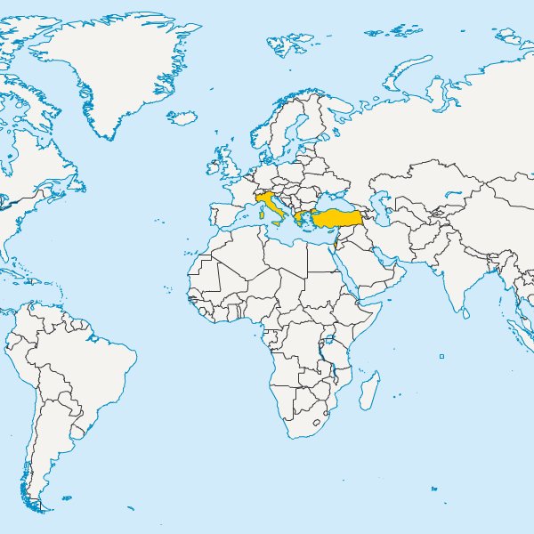 carte circonscriptions de  Europe du Sud, Asie mineure