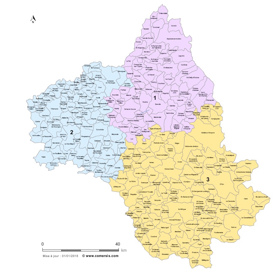 Carte des circonscriptions de l'Aveyron