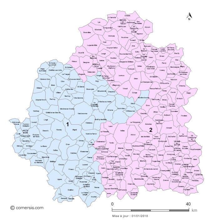 Carte des circonscriptions de l'Indre