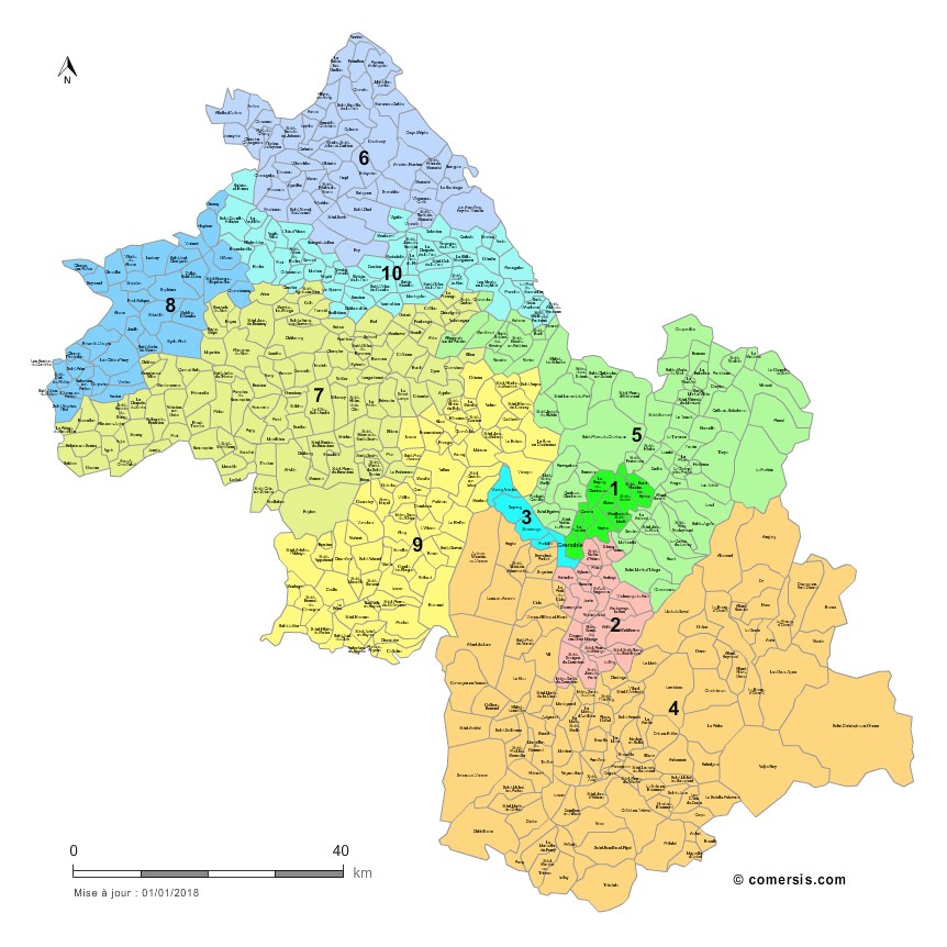 carte circonscriptions de l' Isère