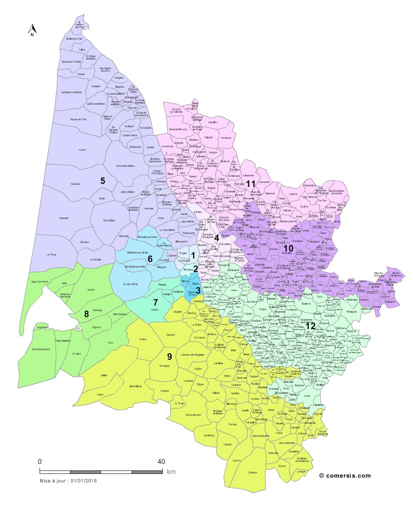 Carte des circonscriptions de la Gironde