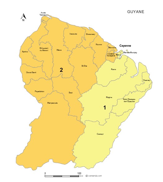 Communes et Circonscriptions 2018 de la Guyane