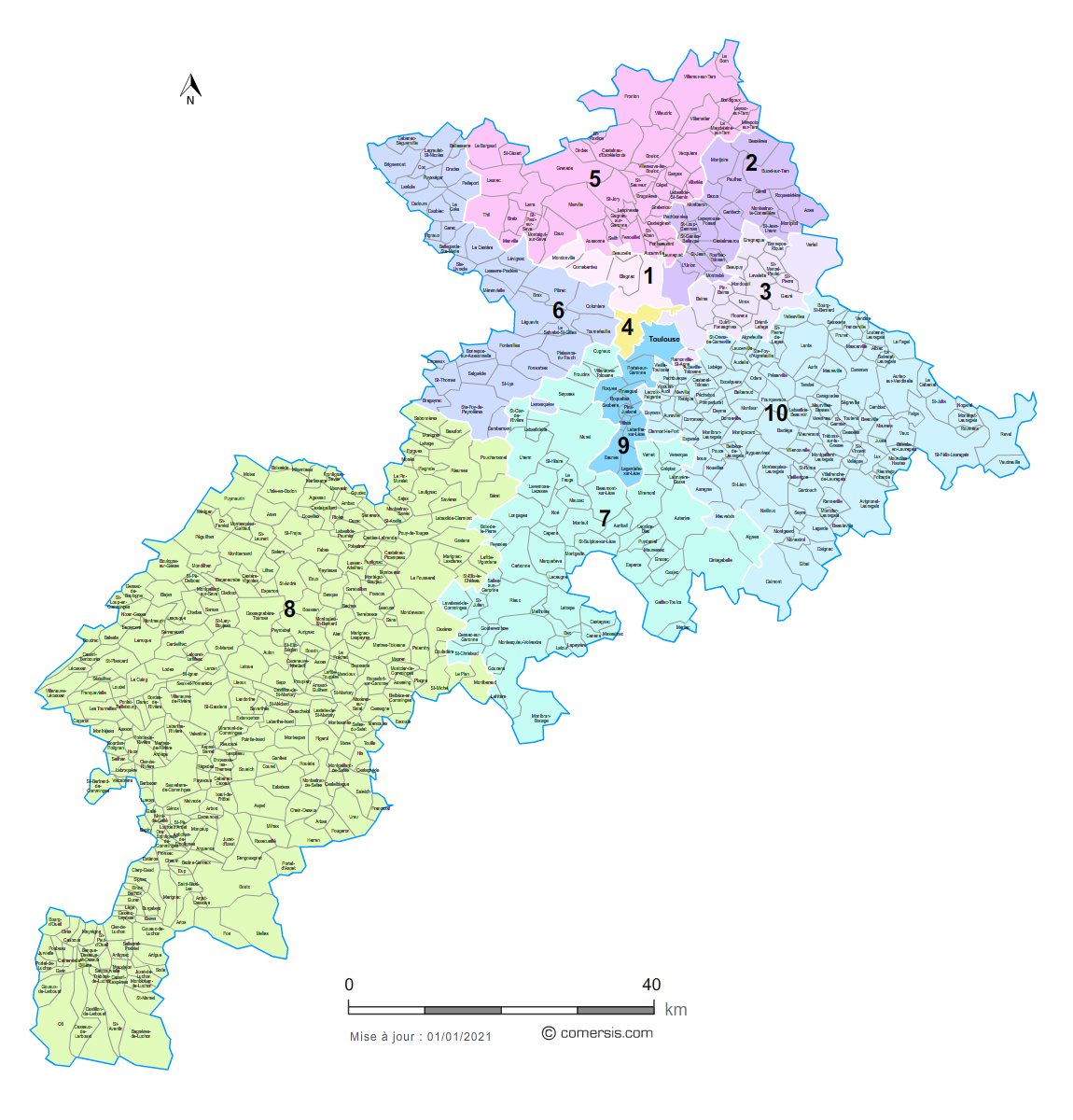 Carte des circonscriptions de la Haute-Garonne