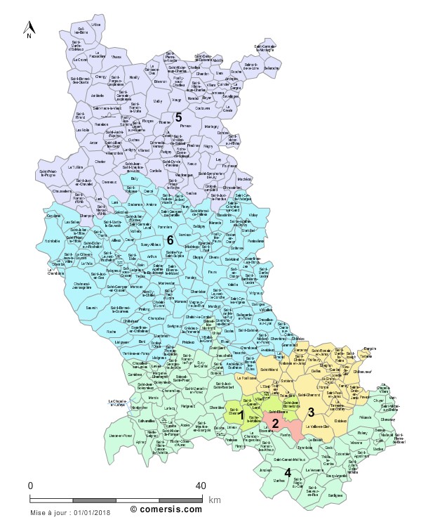Carte des circonscriptions de la Loire