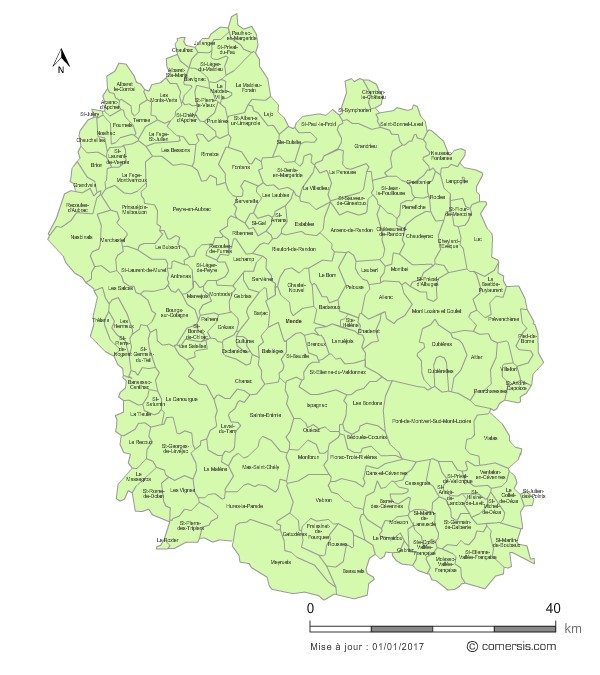 carte circonscriptions 2018 de la  Lozère