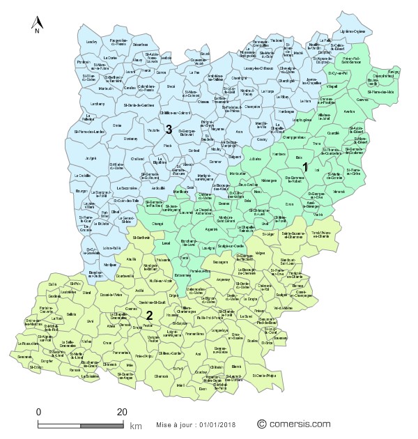 Carte des circonscriptions de la Mayenne