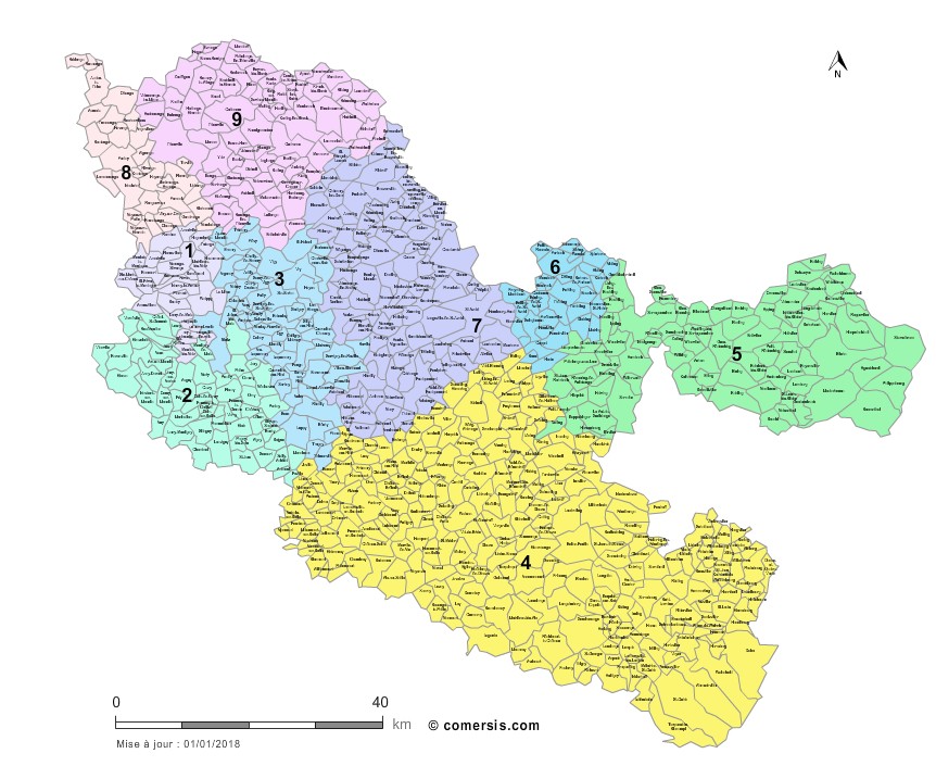 carte circonscriptions de la  Moselle