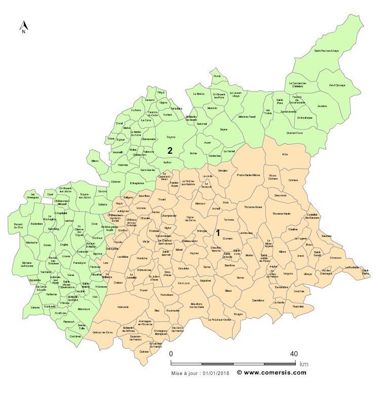 carte circonscriptions des  Alpes-de-Haute-Provence
