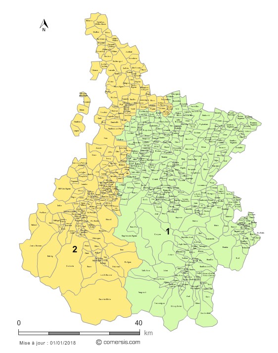 carte circonscriptions 2018 des  Hautes-Pyrénées