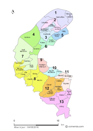 carte circonscriptions 2018 des  Hauts-de-Seine