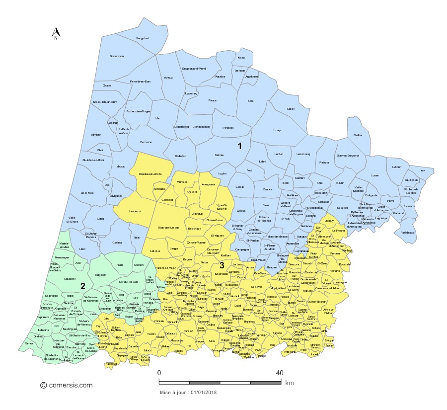 carte circonscriptions des  Landes
