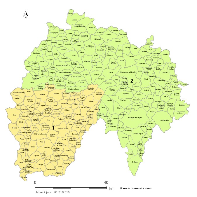 carte circonscriptions 2018 du  Cantal