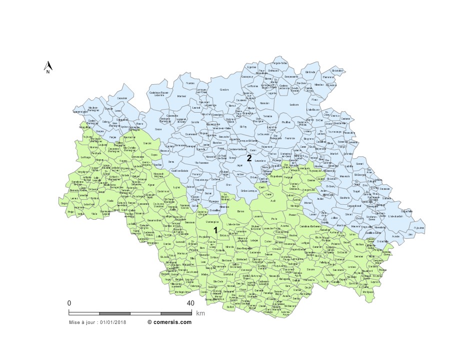 carte circonscriptions 2018 du  Gers