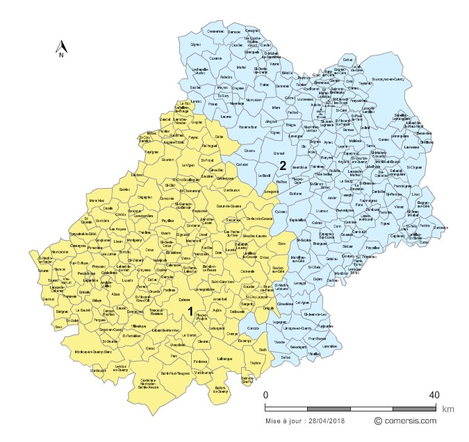 Carte des circonscriptions du Lot