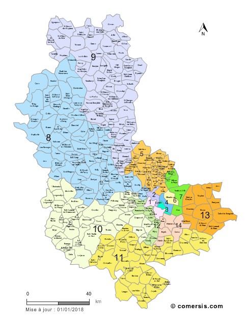 carte circonscriptions du  Rhône