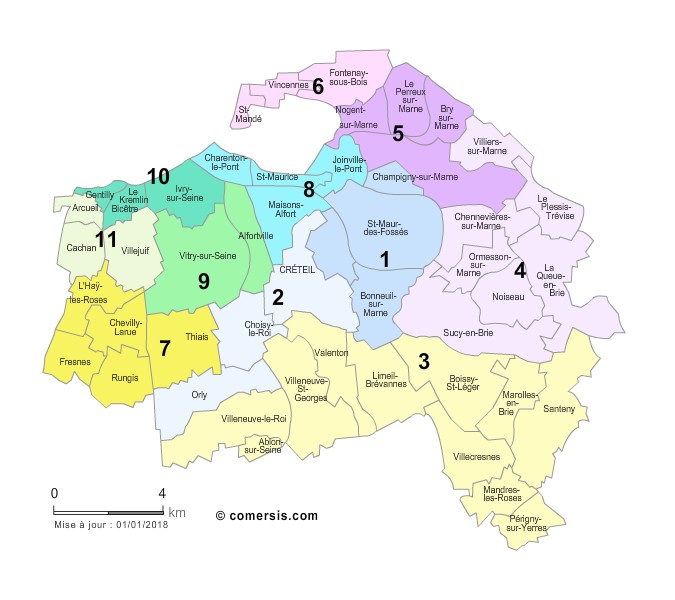 Carte des circonscriptions du Val-de-Marne