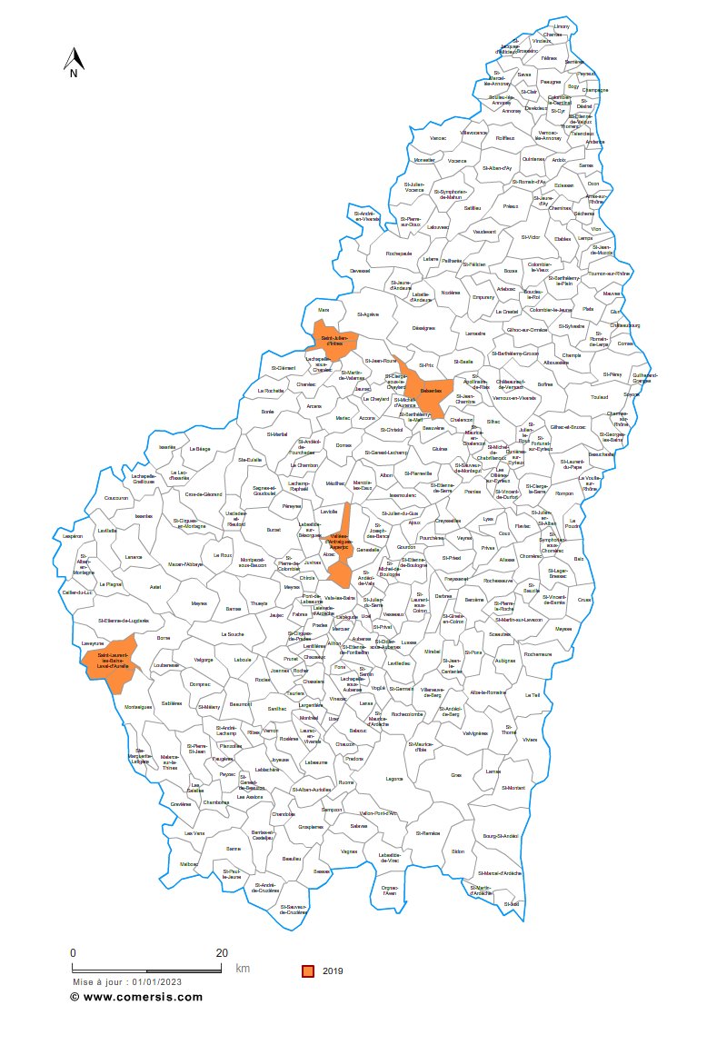 carte des communes nouvelles de l' Ardèche