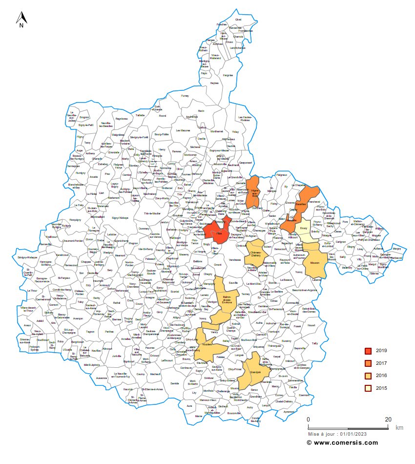 carte des communes nouvelles des  Ardennes