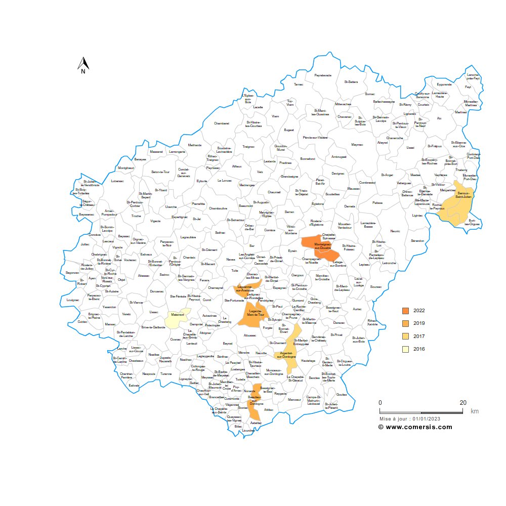 carte des communes nouvelles de la  Corrèze