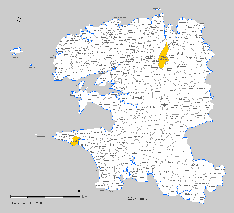 carte des communes nouvelles du  Finistère