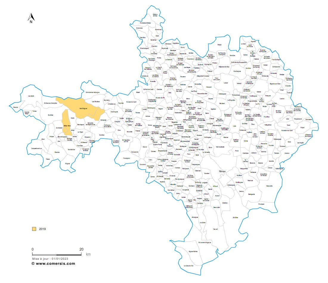 carte des communes nouvelles du  Gard