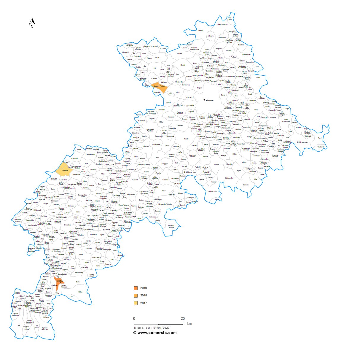 carte des communes nouvelles de la  Haute-Garonne