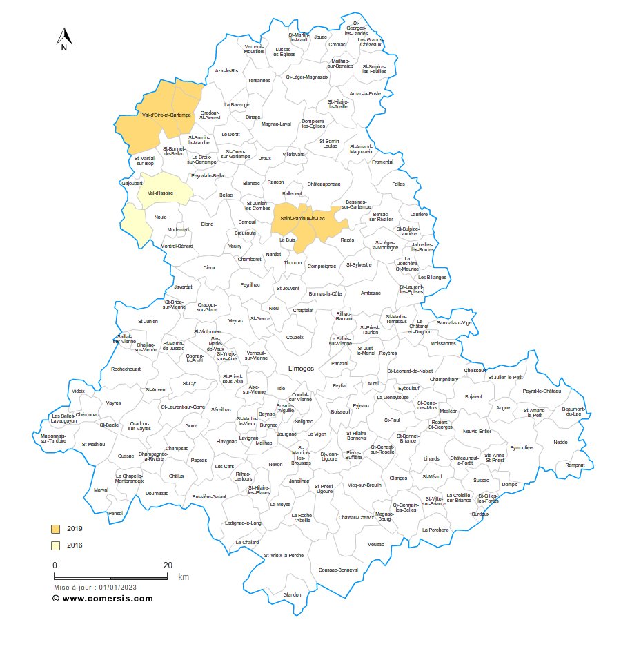 carte des communes nouvelles de la  Haute-Vienne