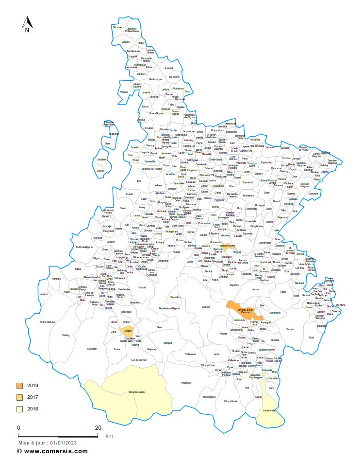 carte des communes nouvelles des  Hautes-Pyrénées
