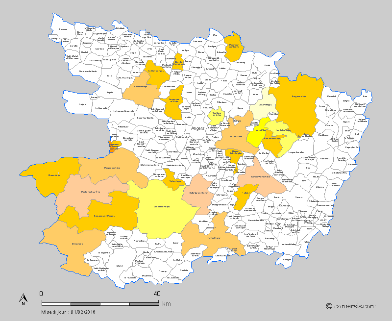 carte des communes nouvelles du  Maine-et-Loire