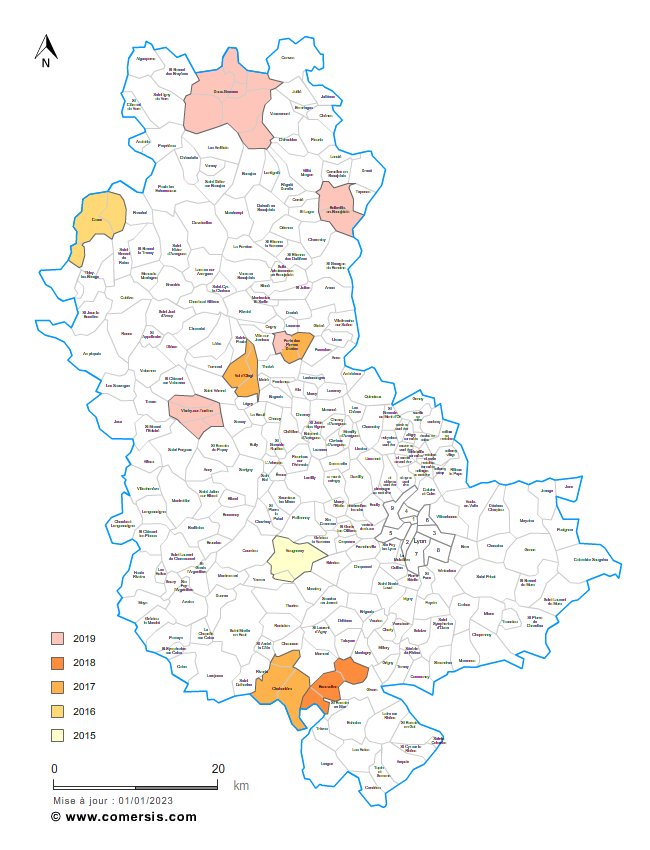 carte des communes nouvelles du  Rhône