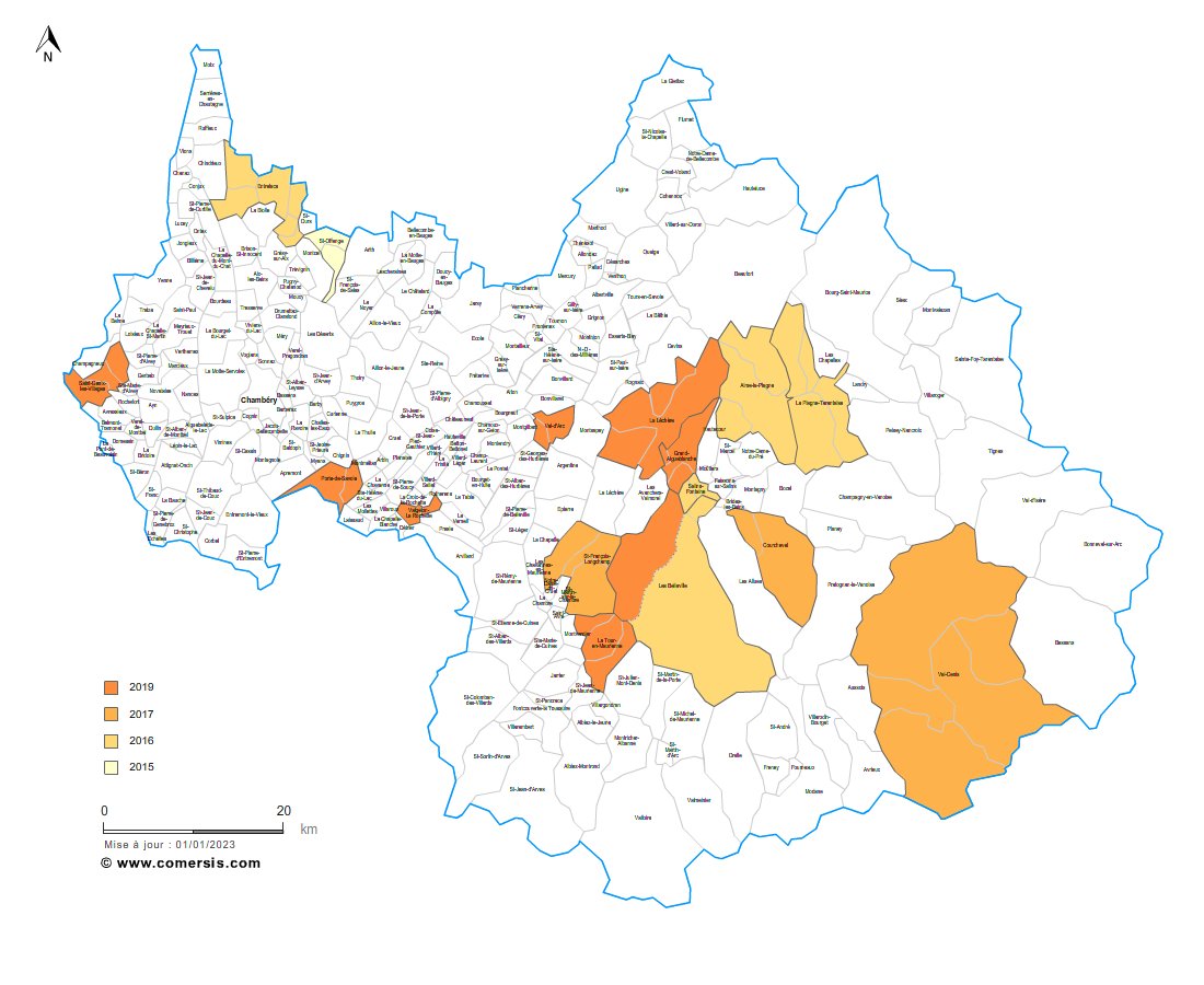 carte des communes nouvelles de la  Savoie