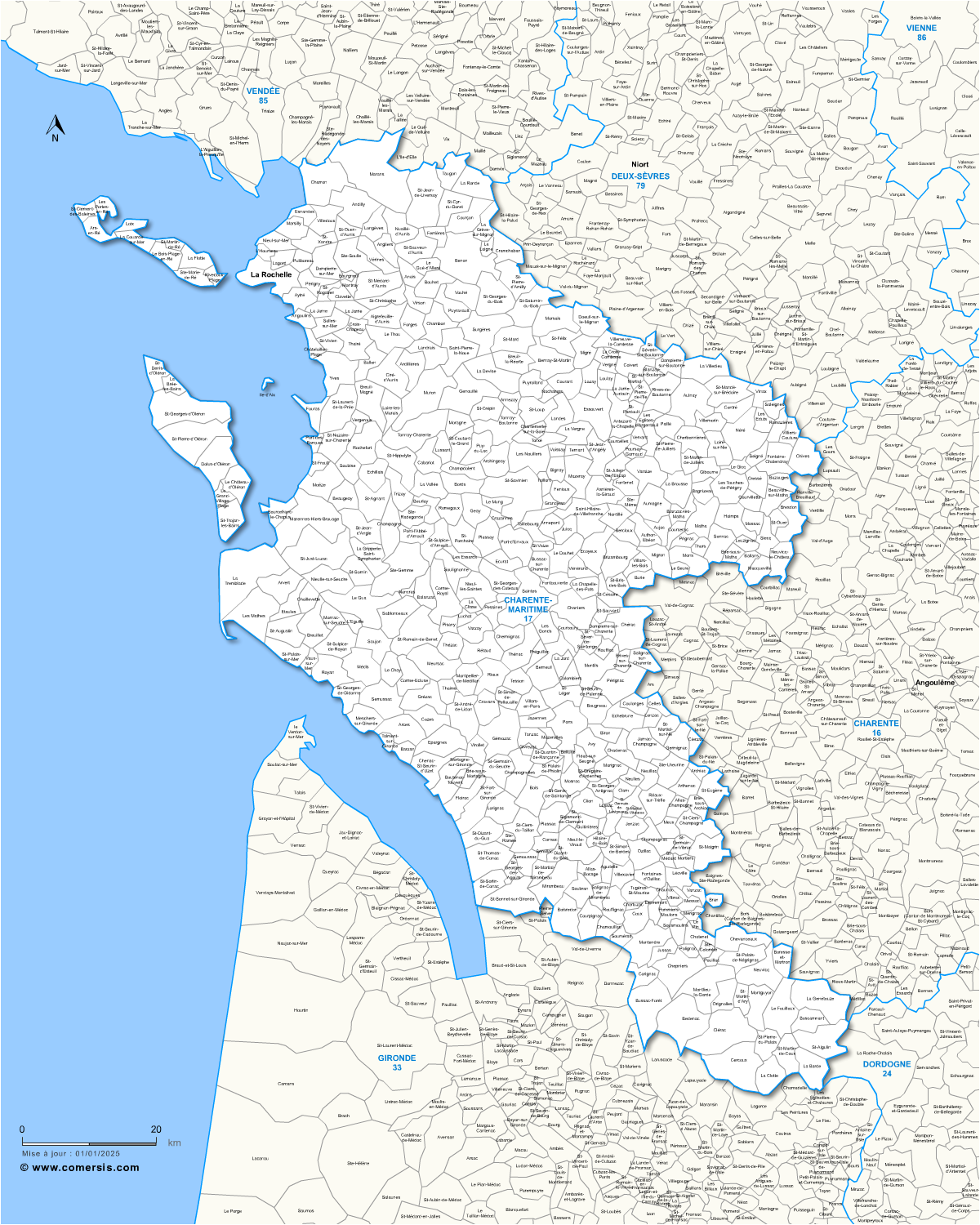 Carte des communes de la Charente-Maritime et communes alentours