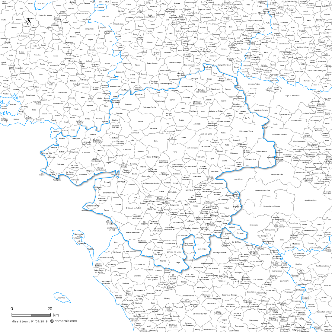 Carte des communes de la Loire-Atlantique et communes alentours