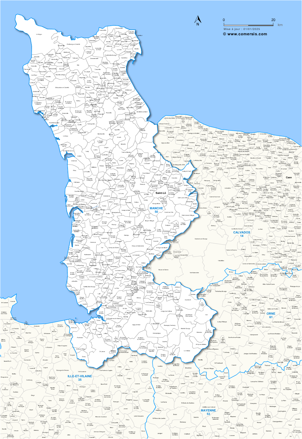 Carte Des Villes Et Communes Limitrophes De La Manche