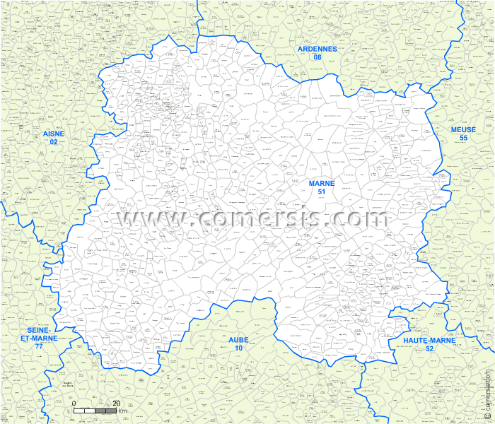 Carte des communes de la Marne et communes alentours