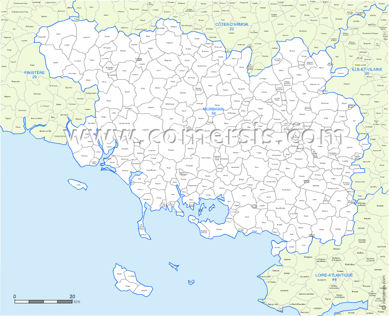 Carte des communes du Morbihan et communes alentours