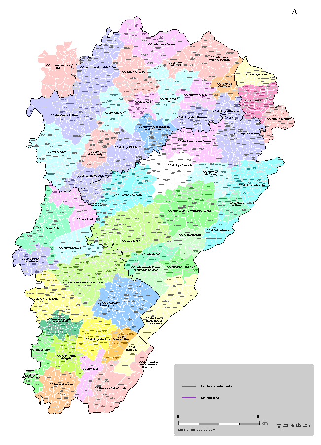 Carte des intercommunalités de Franche-Comté avec communes