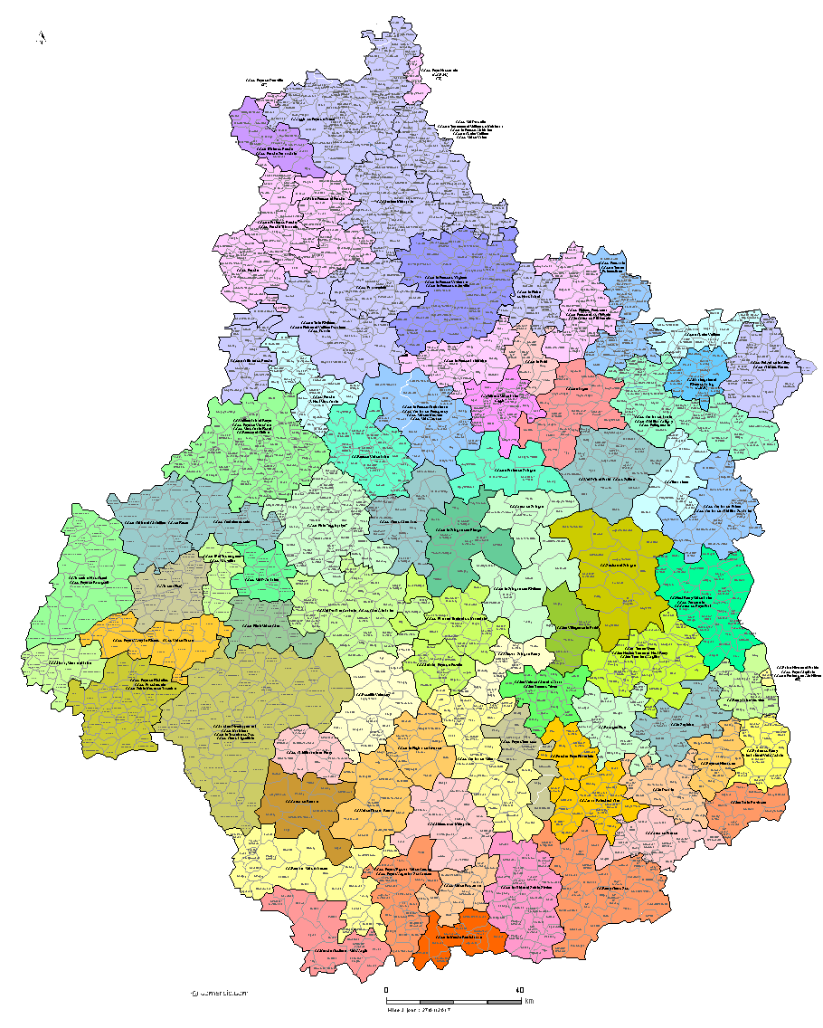 Carte des intercommunalités du Centre-Val de Loire avec communes