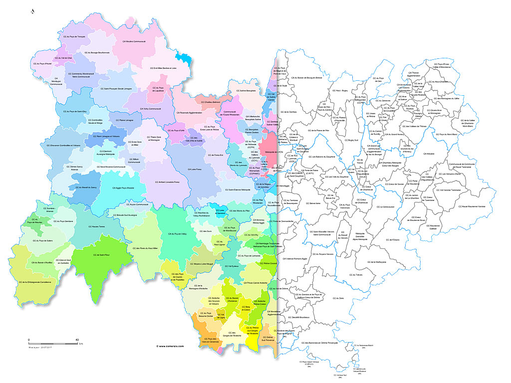 Carte des intercommunalités d'Auvergne-Rhône-Alpes