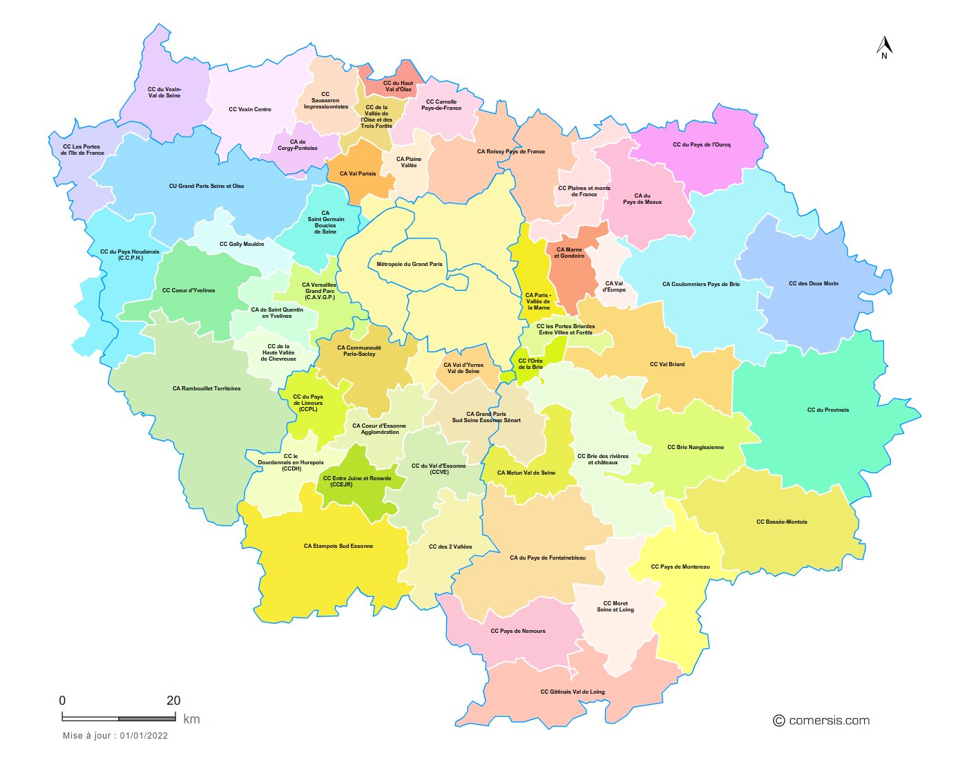 carte île de france avec les villes