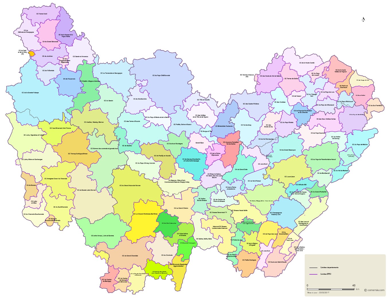 Carte des intercommunalités de Bourgogne-Franche-Comté