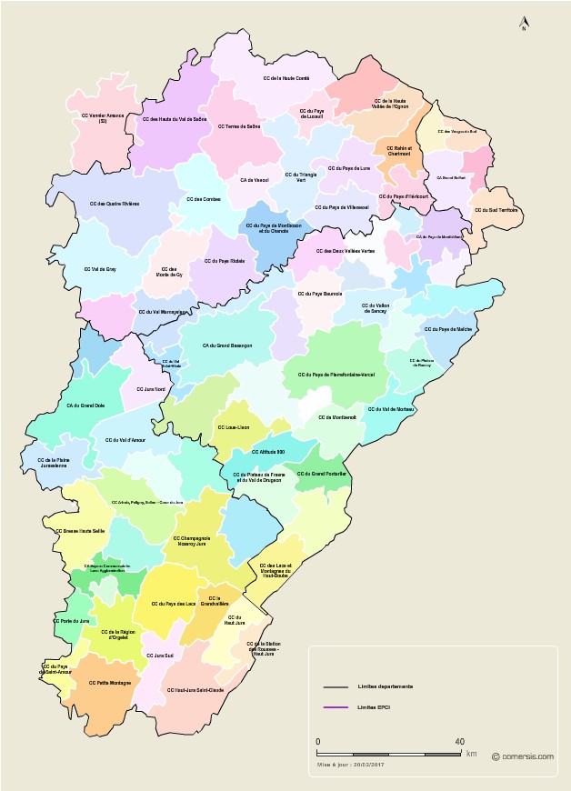 Carte des intercommunalités de Franche-Comté