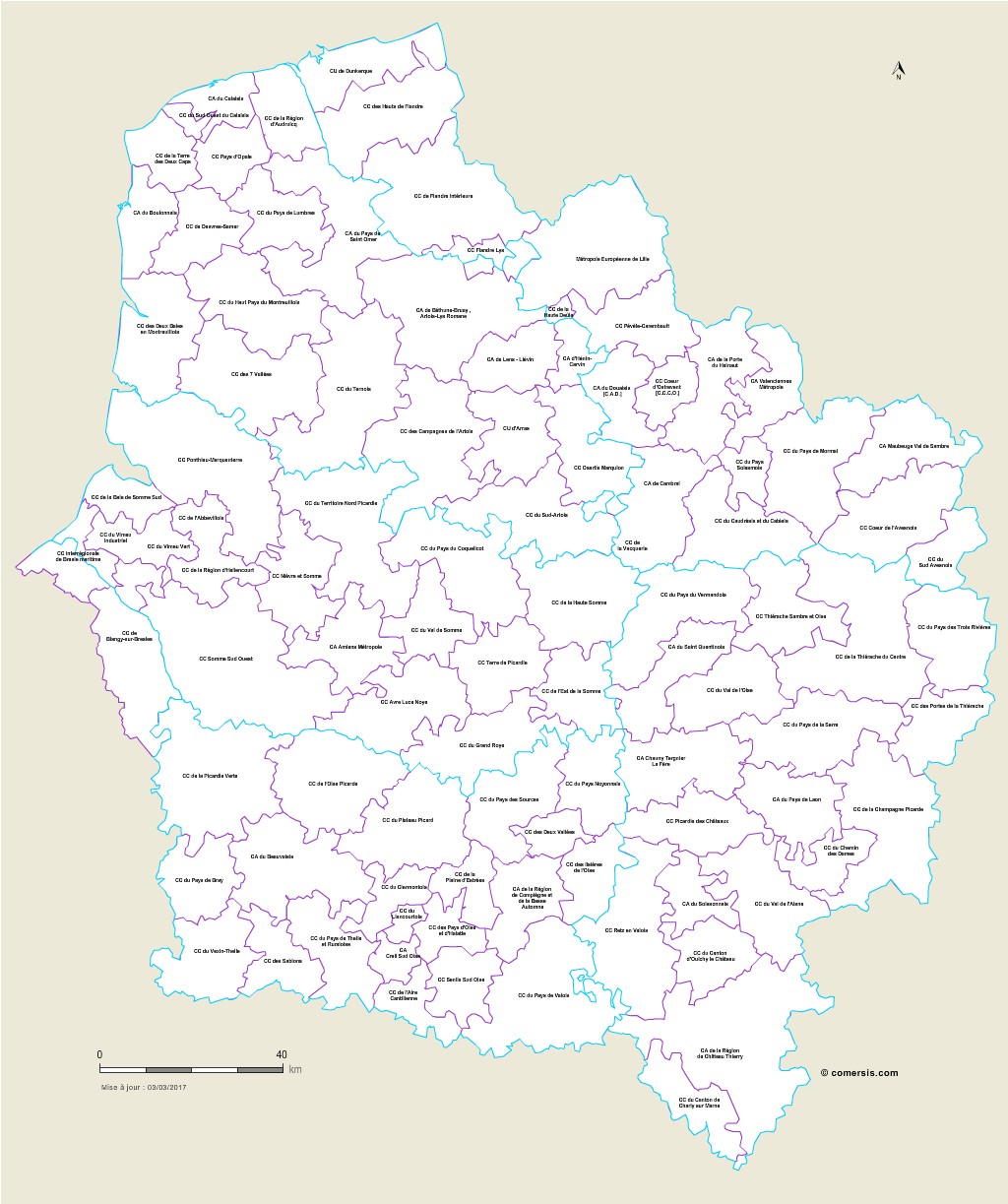Carte des intercommunalités des Hauts-de-France