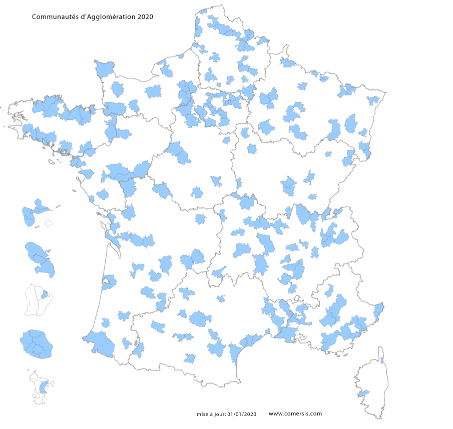 carte de France des communautés d'agglomération 2020