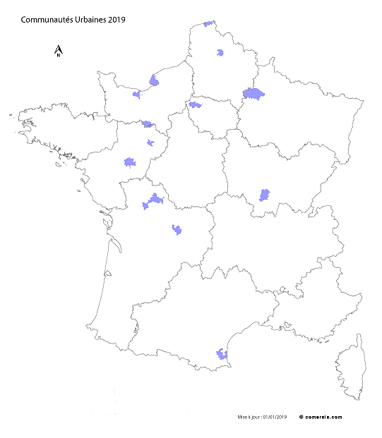 carte de France des communautés urbaines 2020