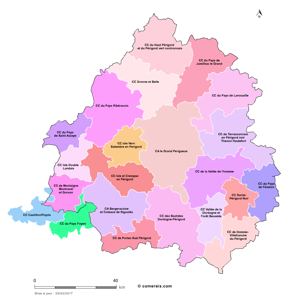 Carte des intercommunalités de la Dordogne
