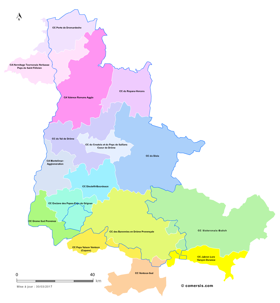 Carte des intercommunalités de la Drôme